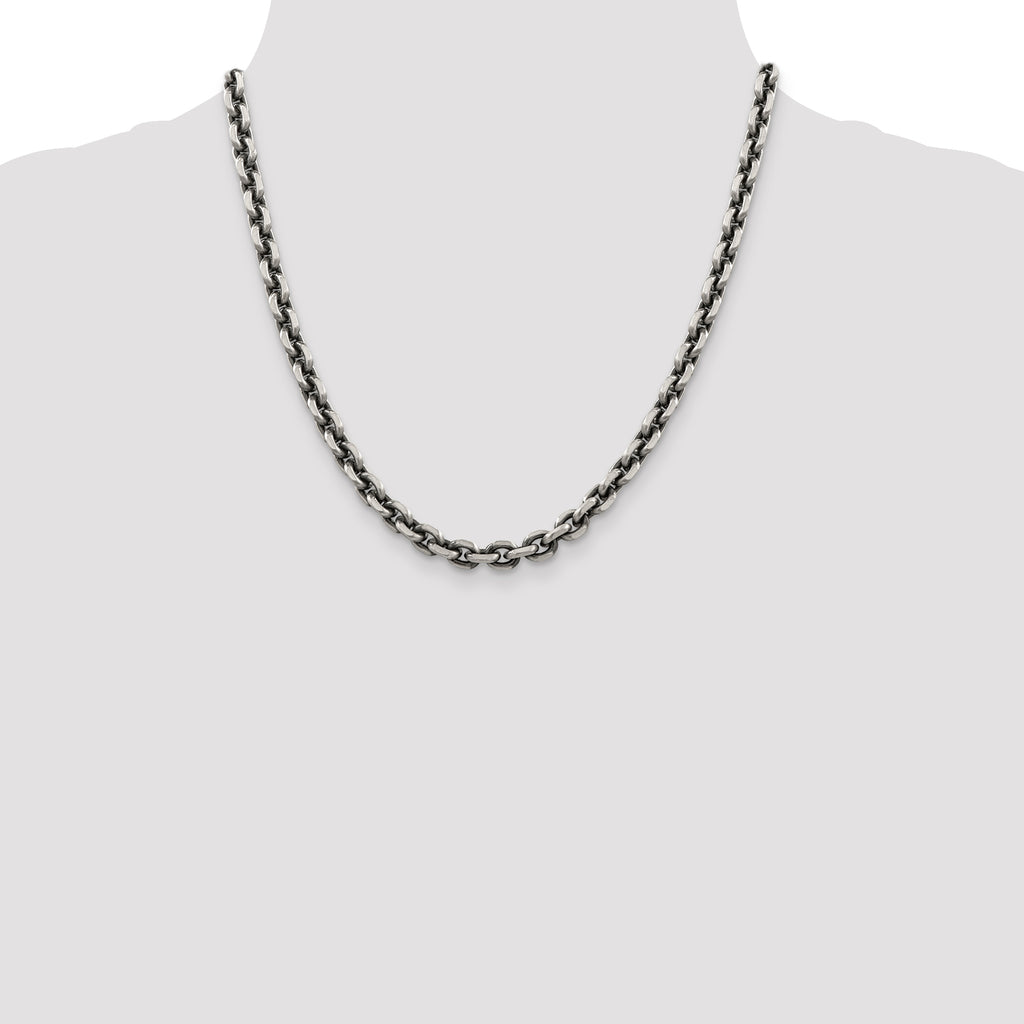 Sterling Silver Antiqued 7.0mm Diamond-Cut Elongated Open Link Chain