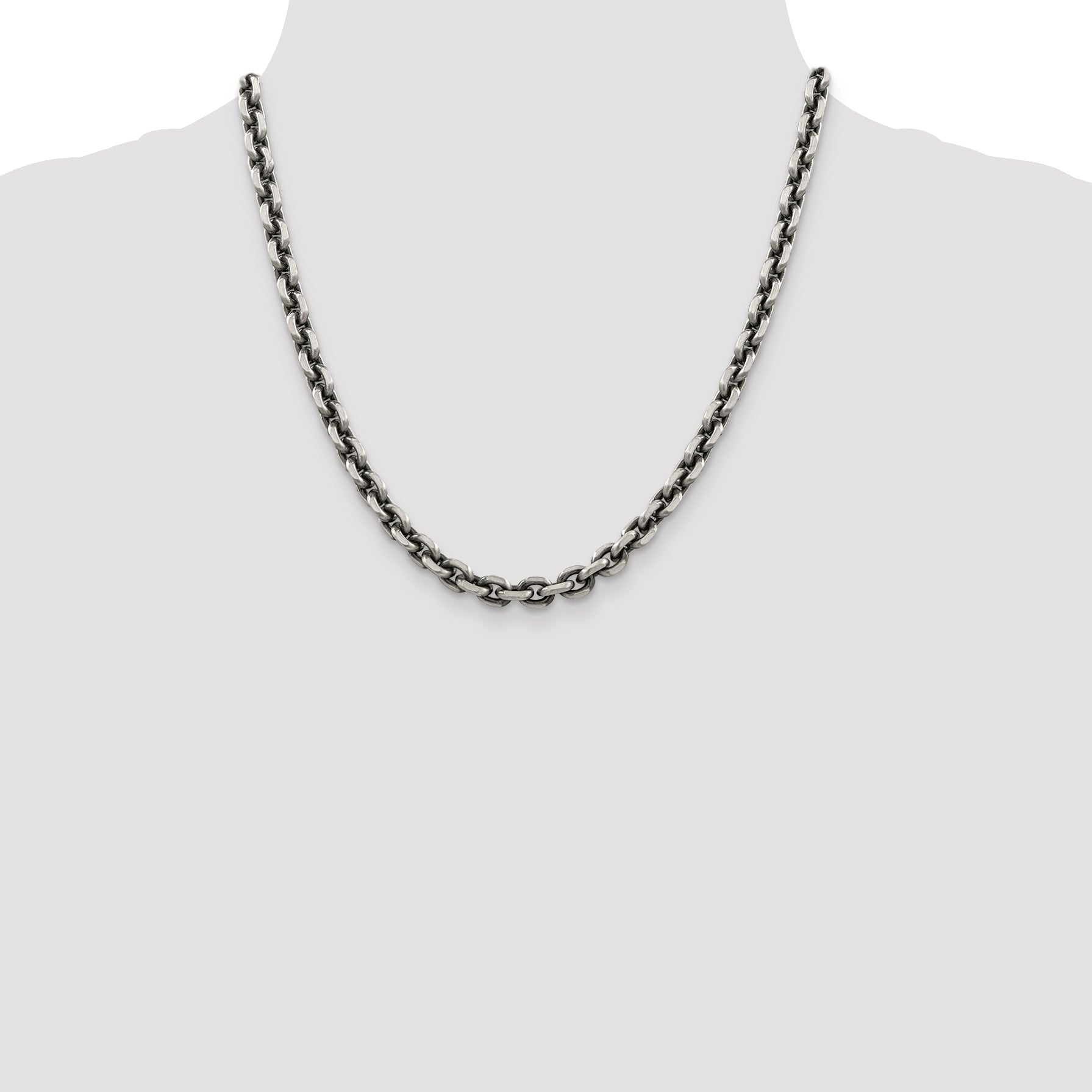 Sterling Silver Antiqued 7.0mm Diamond-Cut Elongated Open Link Chain