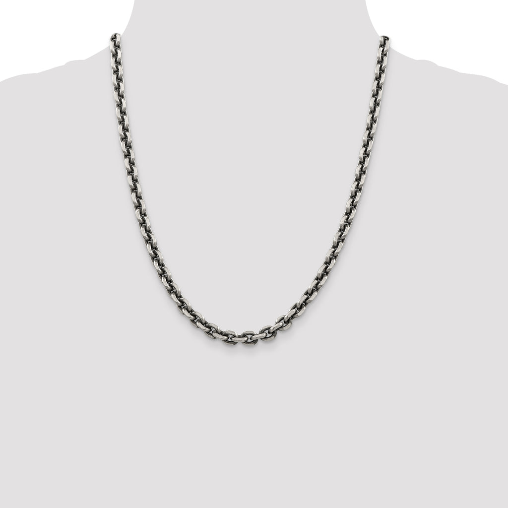 Sterling Silver Antiqued 7.0mm Diamond-Cut Elongated Open Link Chain