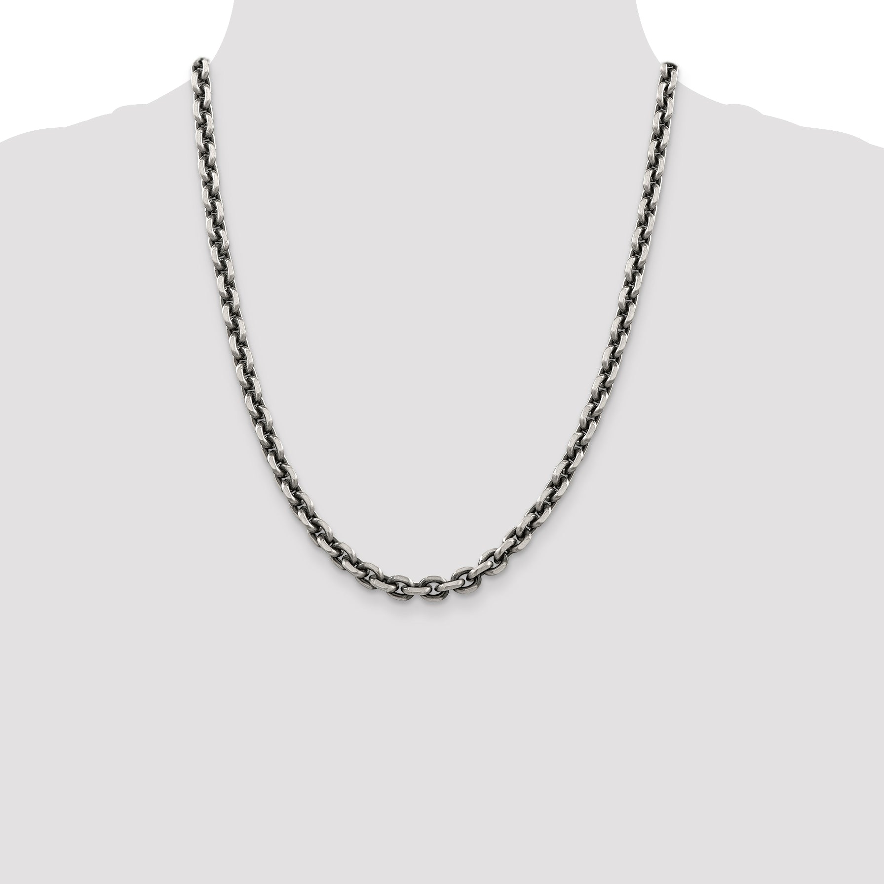 Sterling Silver Antiqued 7.0mm Diamond-Cut Elongated Open Link Chain