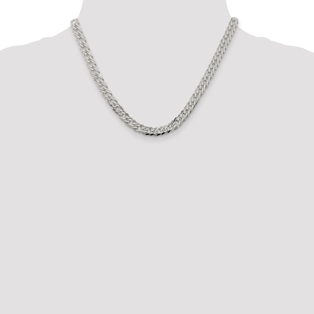 Sterling Silver 6.25mm 6 Side Diamond-Cut Flat Double Curb Chain