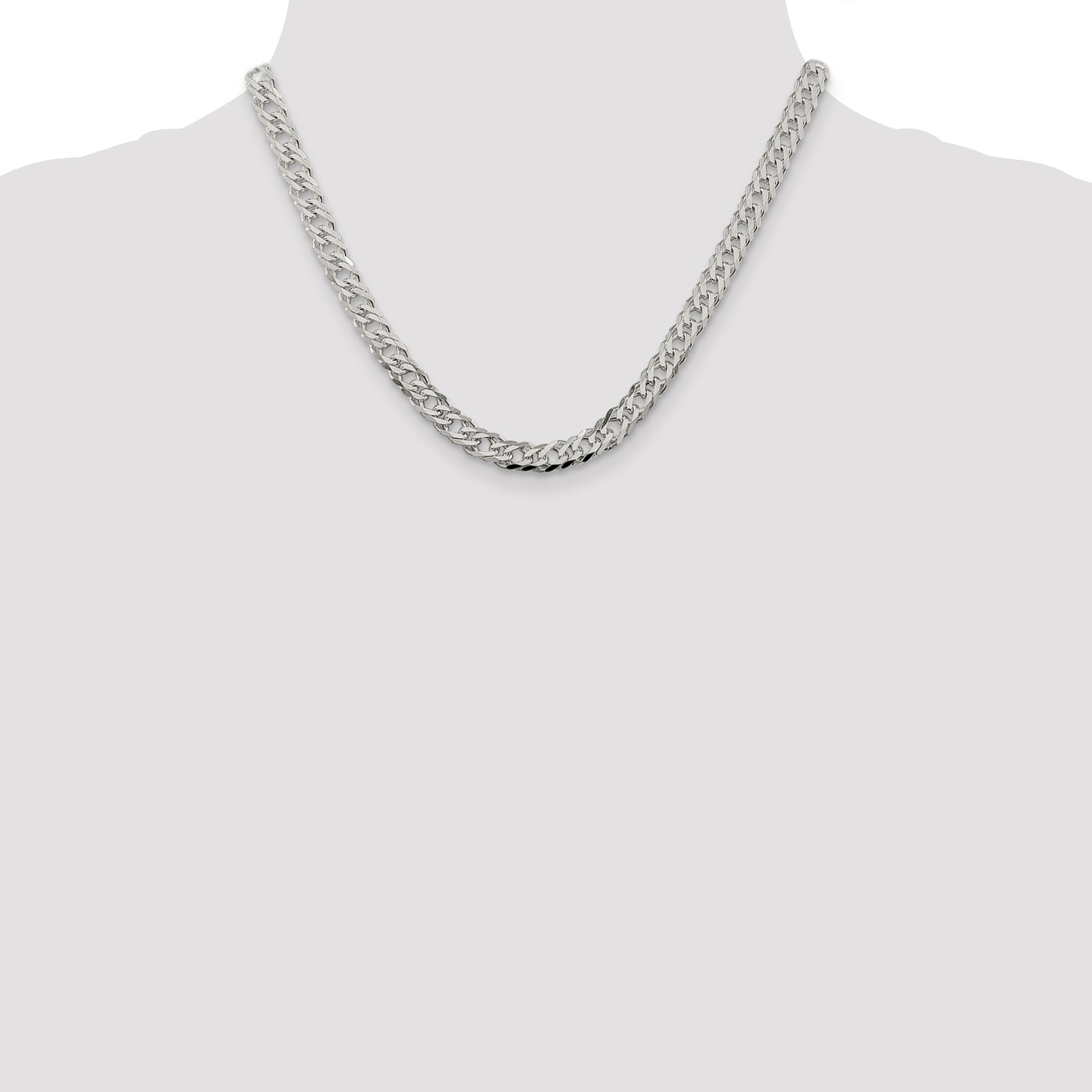 Sterling Silver 6.25mm 6 Side Diamond-Cut Flat Double Curb Chain