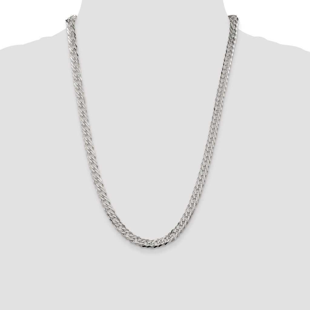 Sterling Silver 6.25mm 6 Side Diamond-Cut Flat Double Curb Chain