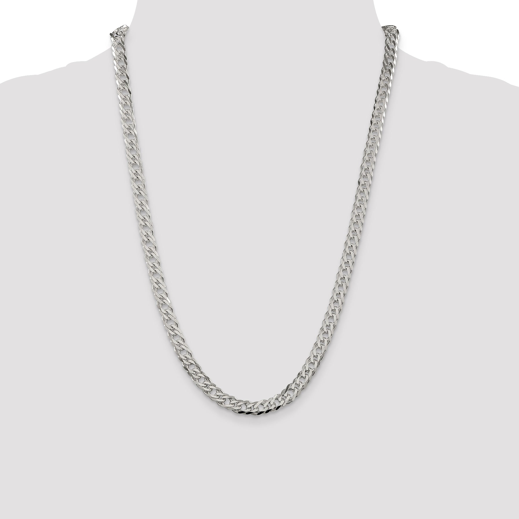 Sterling Silver 6.25mm 6 Side Diamond-Cut Flat Double Curb Chain