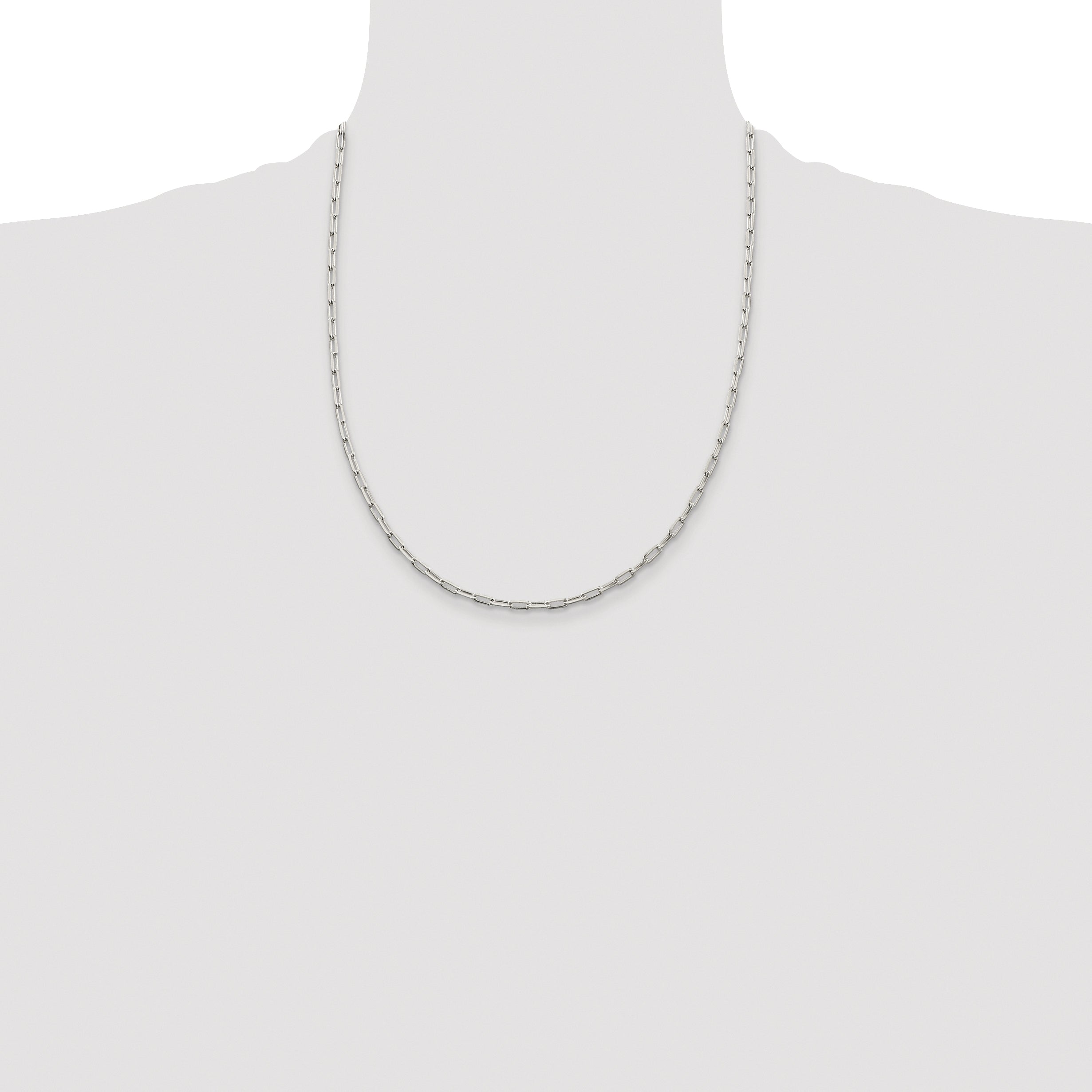 Sterling Silver Rhodium-plated 2mm Elongated Open Link Chain