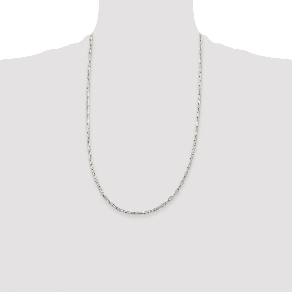 Sterling Silver Rhodium-plated 2mm Elongated Open Link Chain
