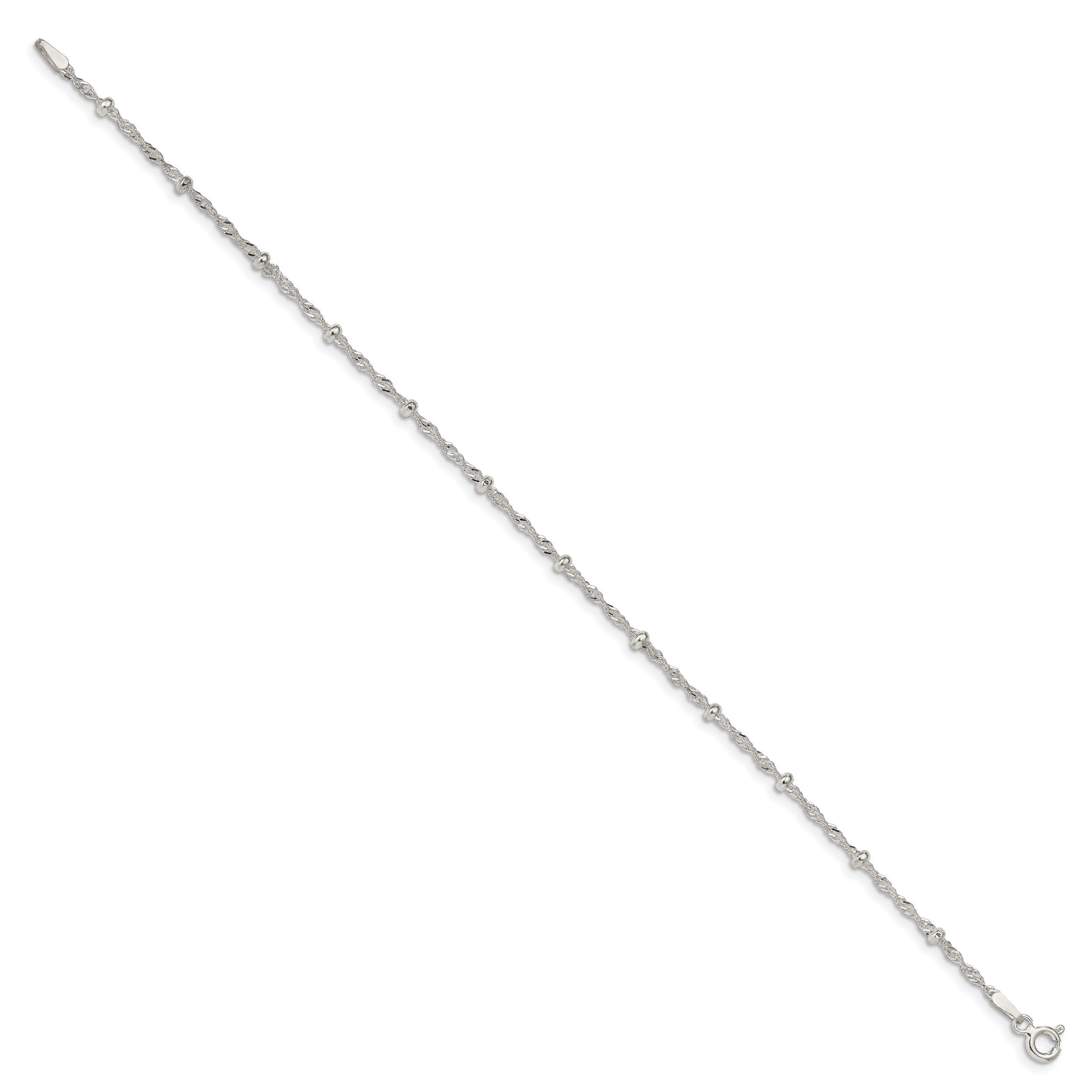 Sterling Silver 2.5mm Singapore With  Beads Chain Anklet