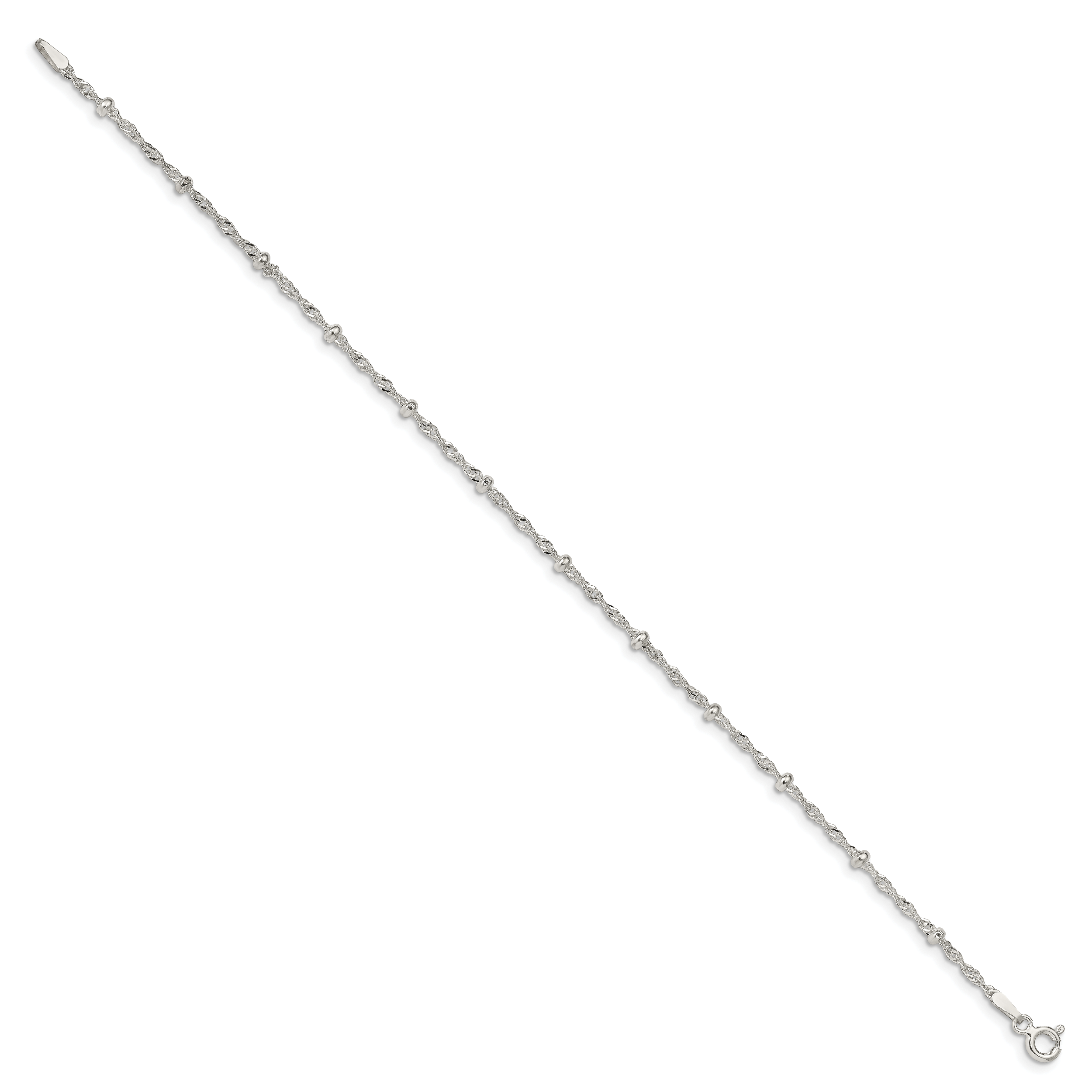 Sterling Silver 2.5mm Singapore With  Beads Chain Anklet