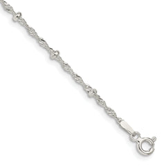 Sterling Silver 2.5mm Singapore With  Beads Chain Anklet