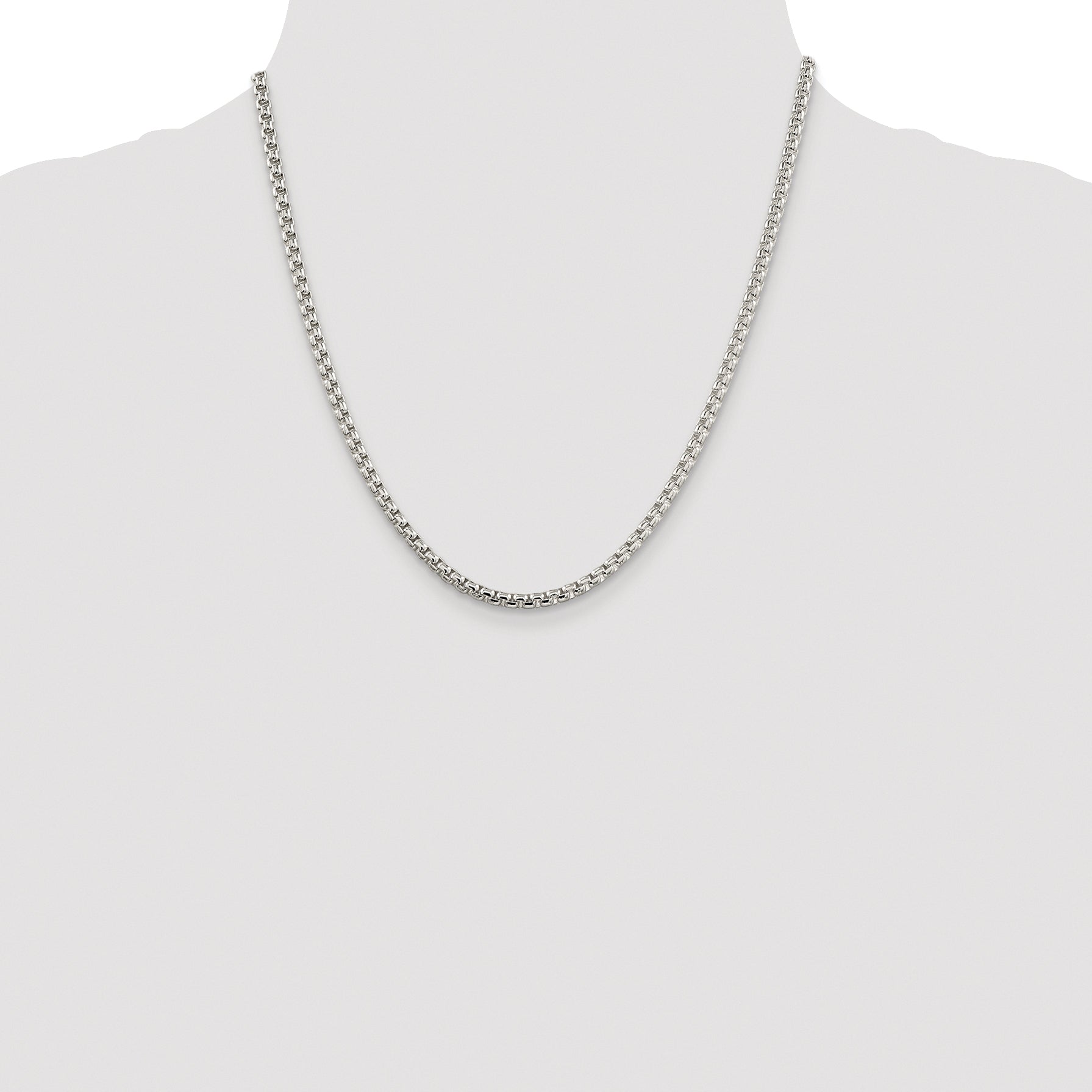 Sterling Silver Rhodium-plated 3.6mm Round Box Chain