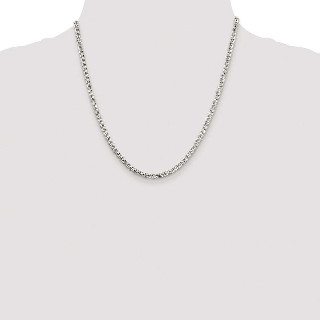 Sterling Silver Rhodium-plated 3.6mm Round Box Chain