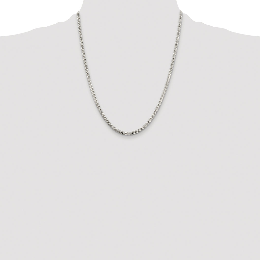 Sterling Silver Rhodium-plated 3.6mm Round Box Chain