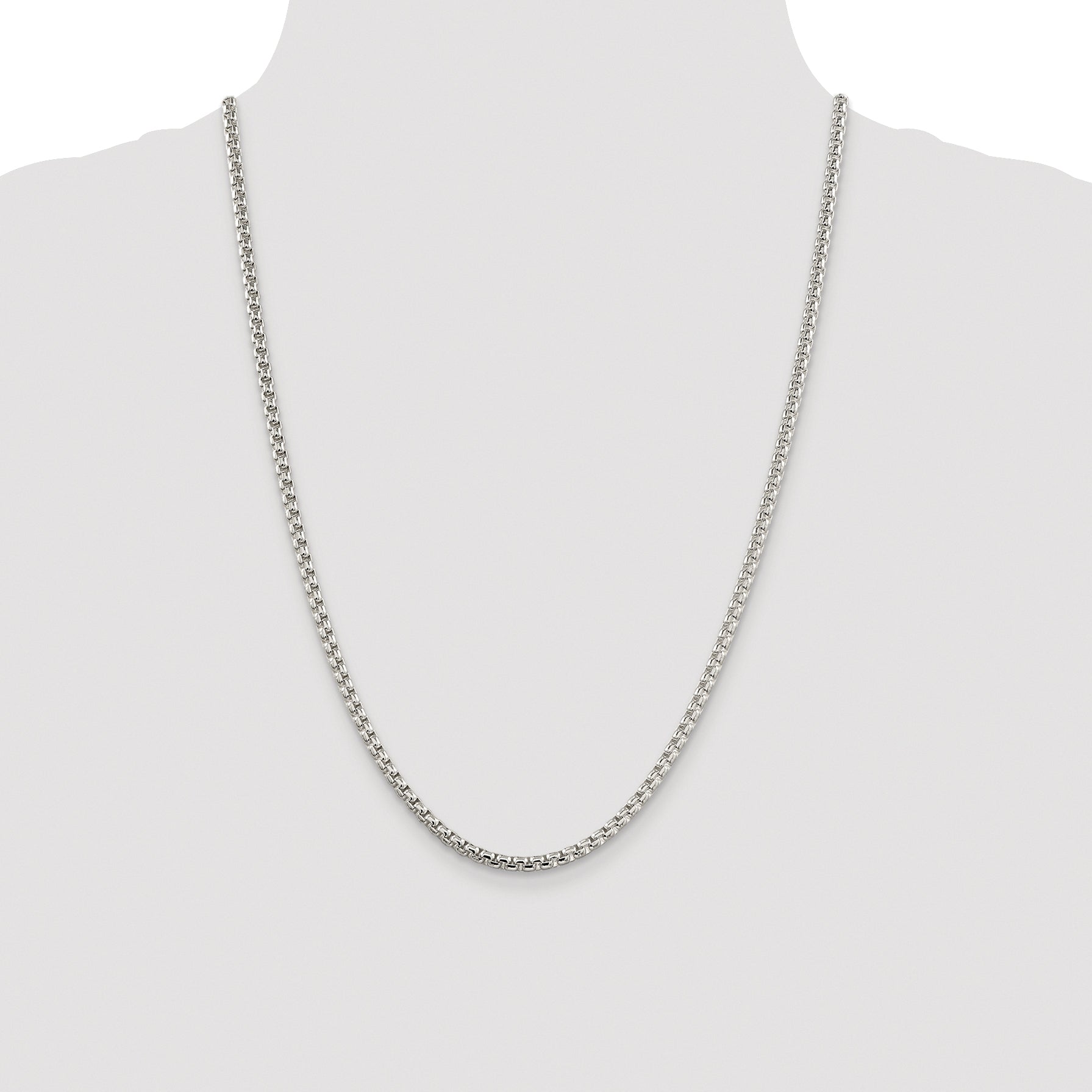 Sterling Silver Rhodium-plated 3.6mm Round Box Chain