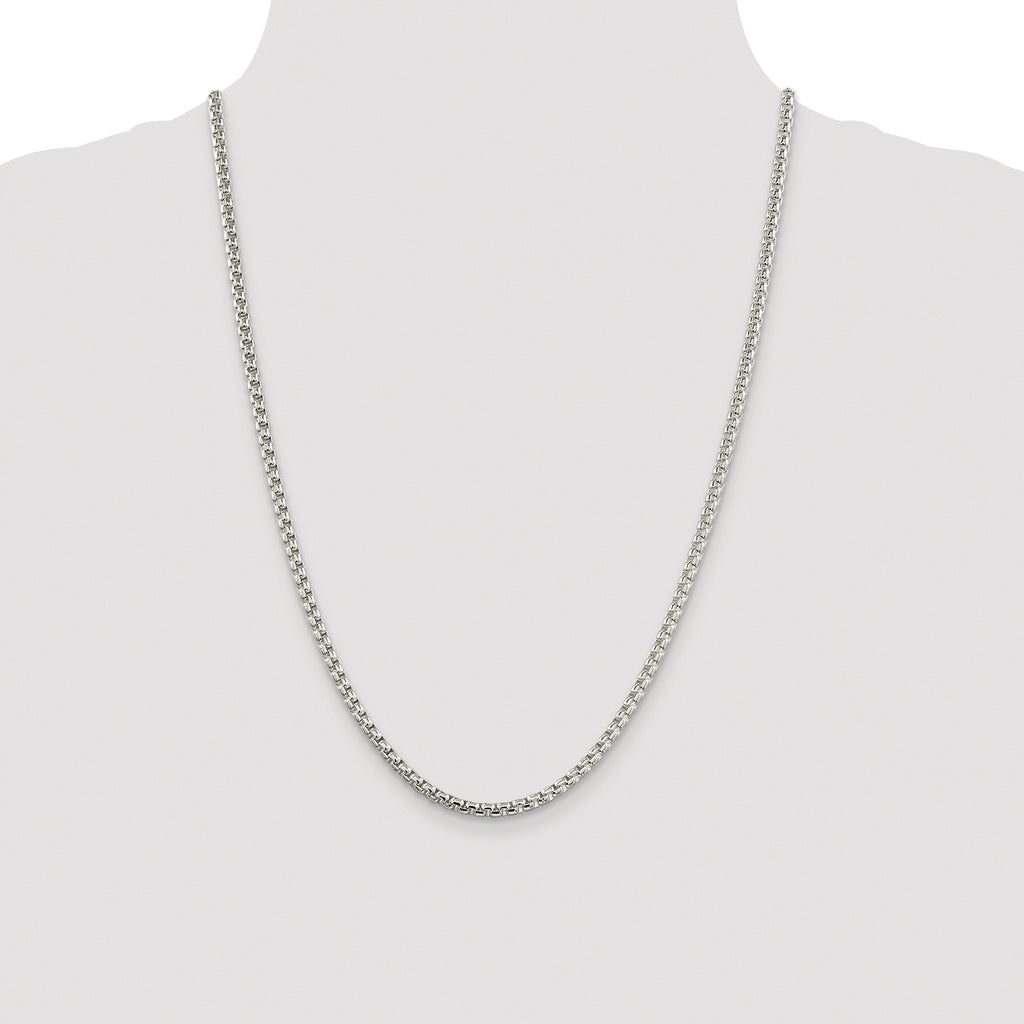 Sterling Silver Rhodium-plated 3.6mm Round Box Chain