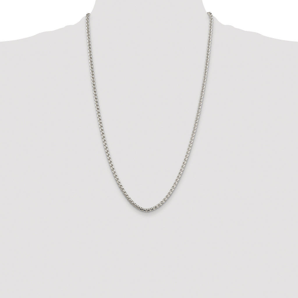 Sterling Silver Rhodium-plated 3.6mm Round Box Chain