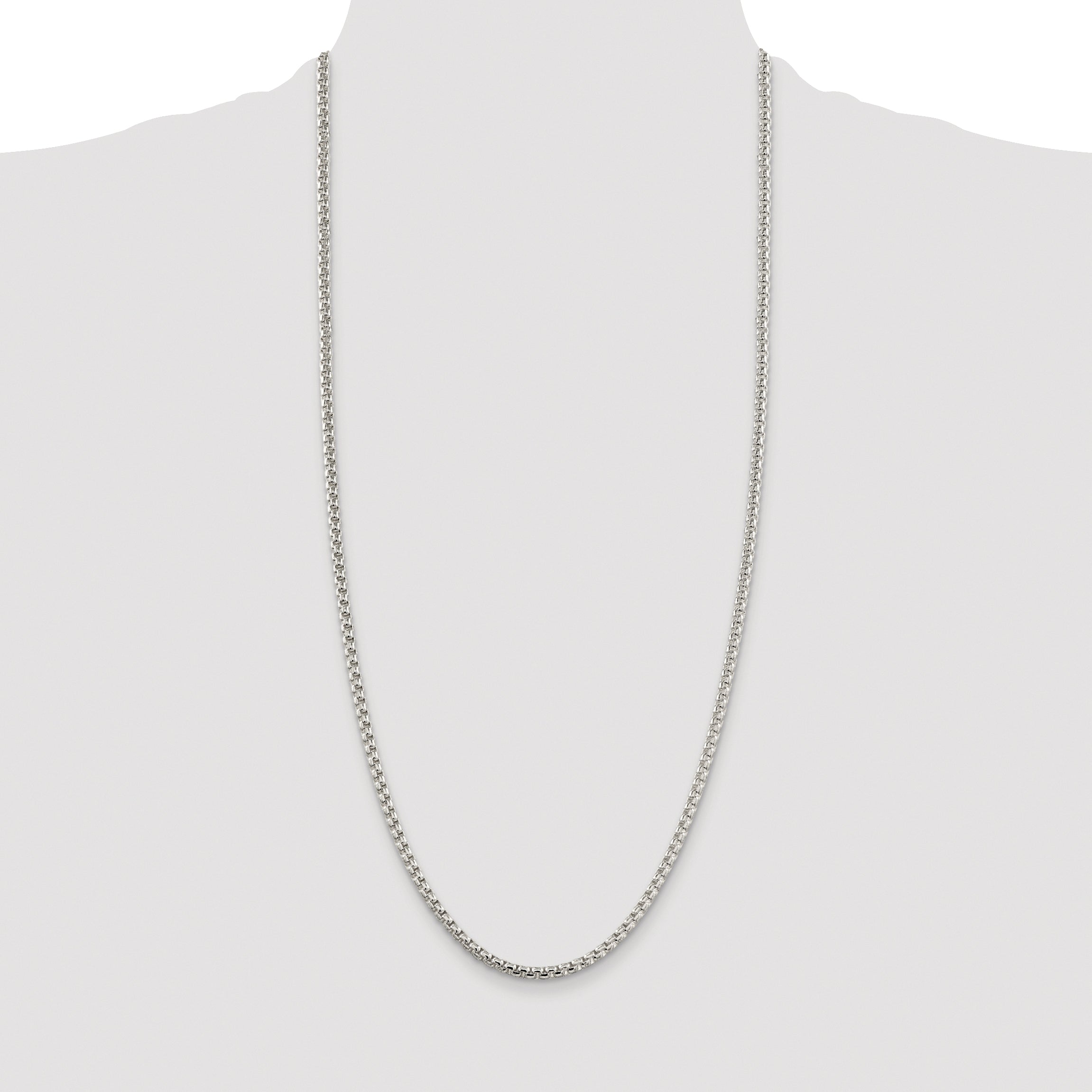 Sterling Silver Rhodium-plated 3.6mm Round Box Chain