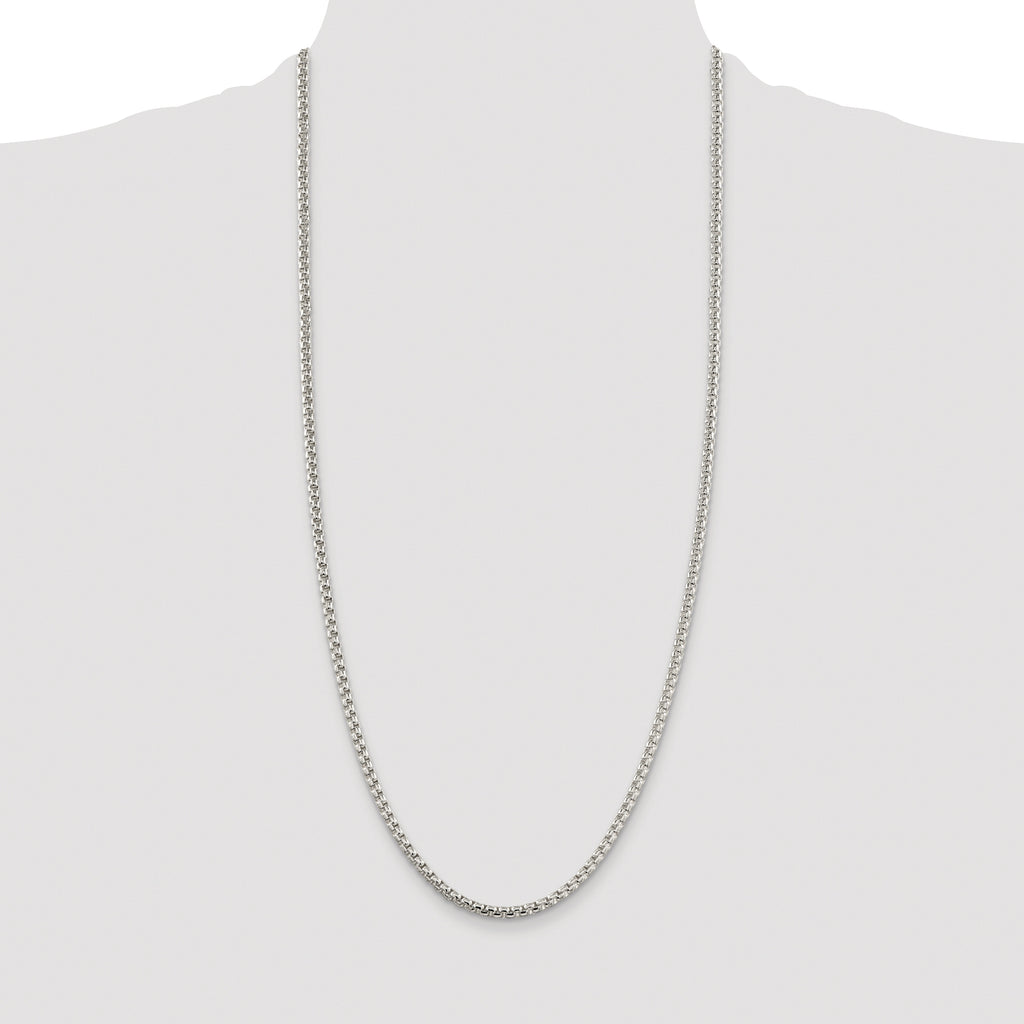 Sterling Silver Rhodium-plated 3.6mm Round Box Chain
