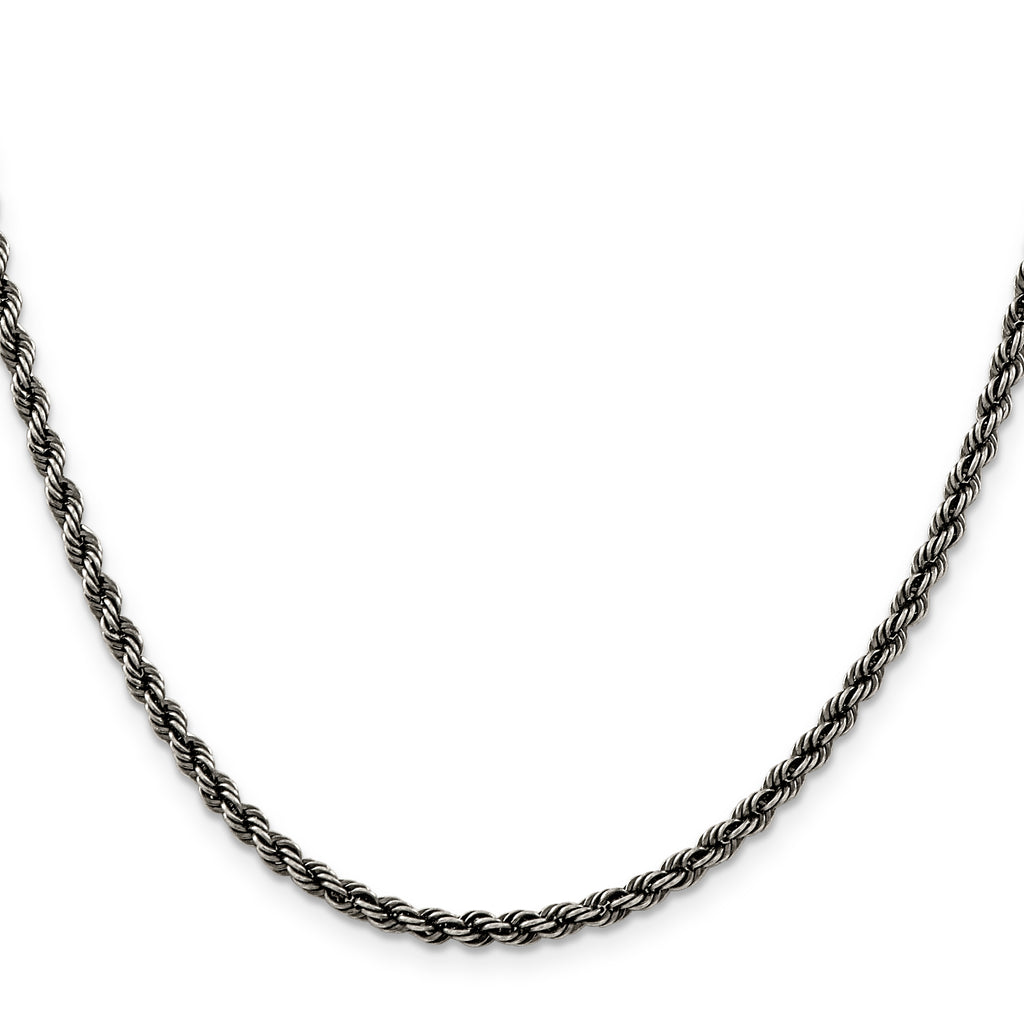 Sterling Silver Ruthenium-Plated Rope Chain Necklace 3.4mm