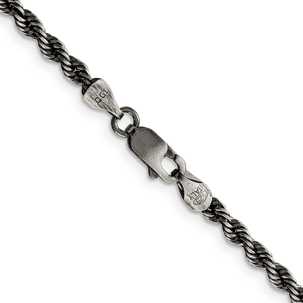 Sterling Silver Ruthenium-Plated Rope Chain Necklace 3.4mm