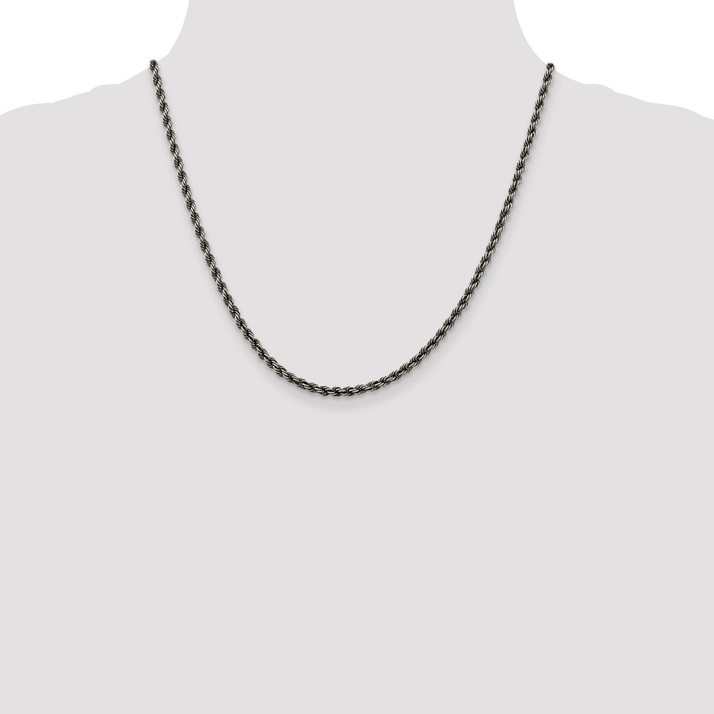 Sterling Silver Ruthenium-Plated Rope Chain Necklace 3.4mm