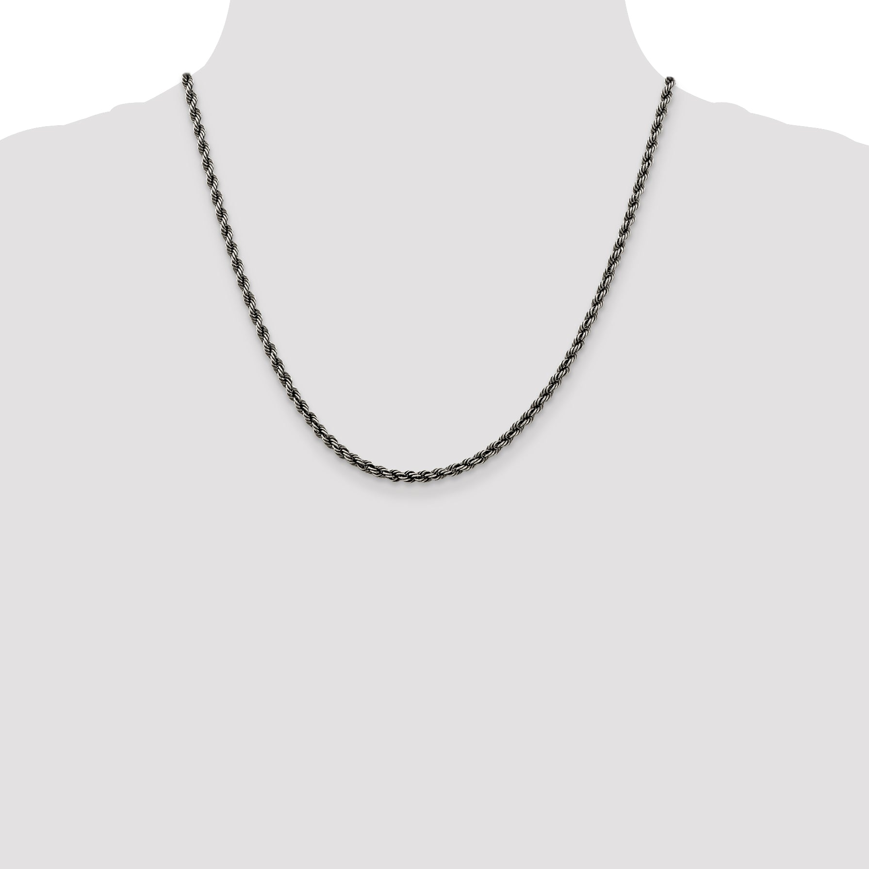 Sterling Silver Ruthenium-Plated Rope Chain Necklace 3.4mm
