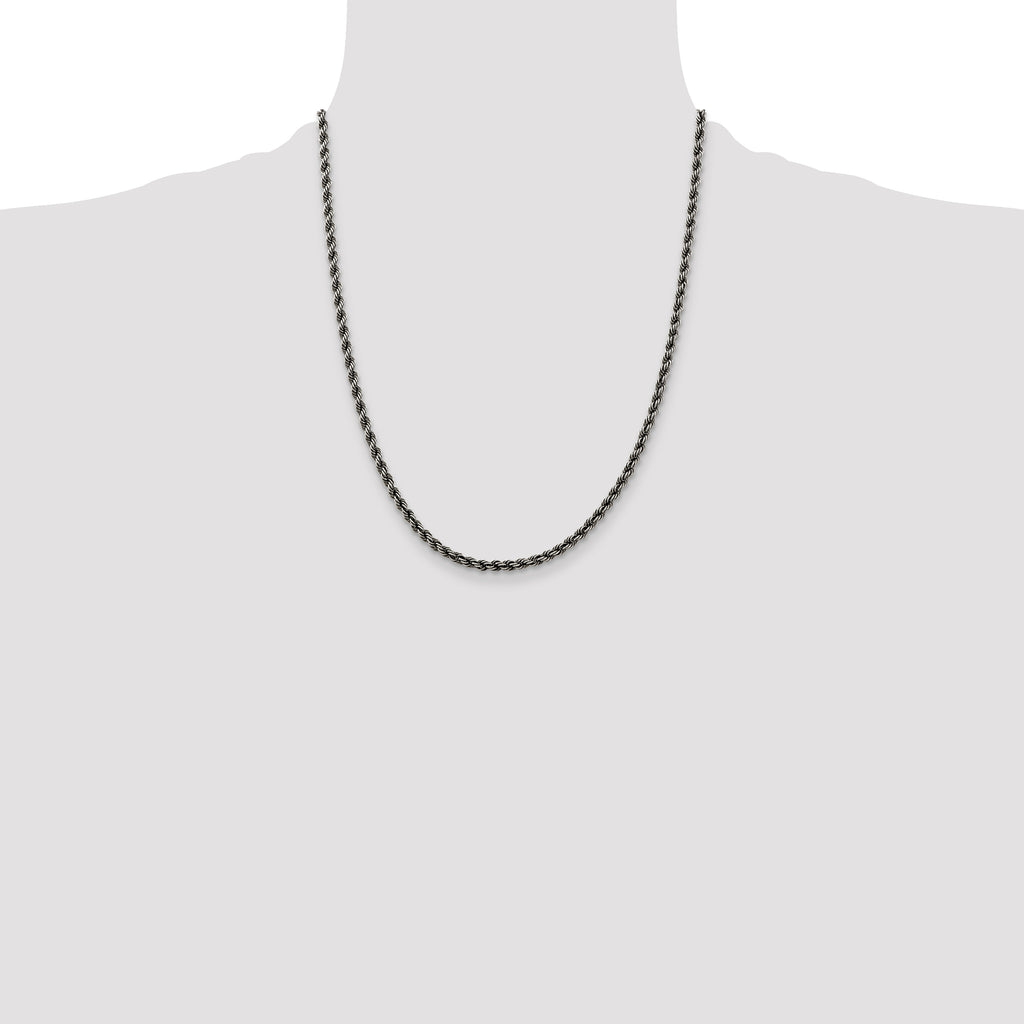 Sterling Silver Ruthenium-plated 3.4mm Rope Chain
