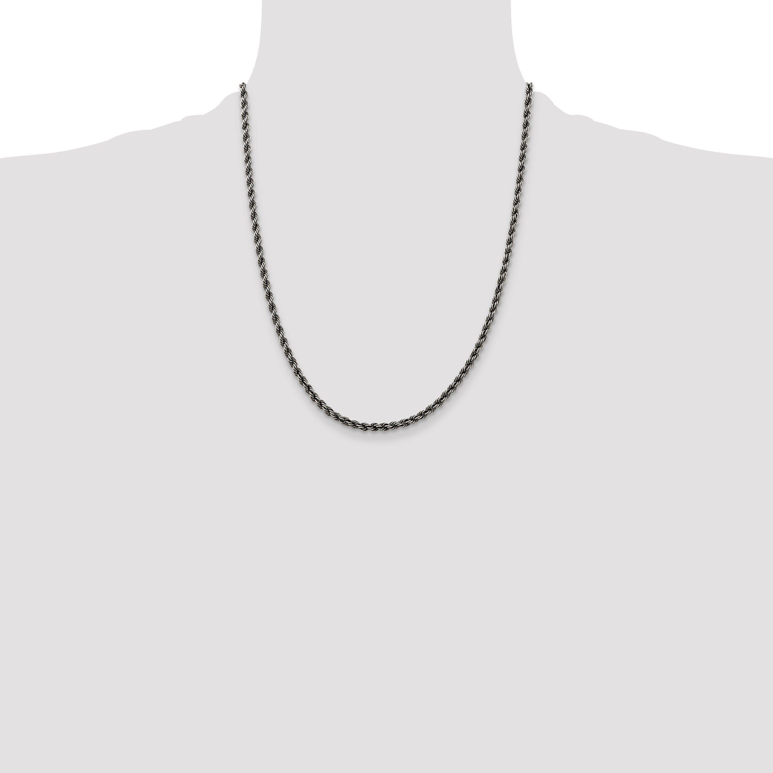 Sterling Silver Ruthenium-plated 3.4mm Rope Chain