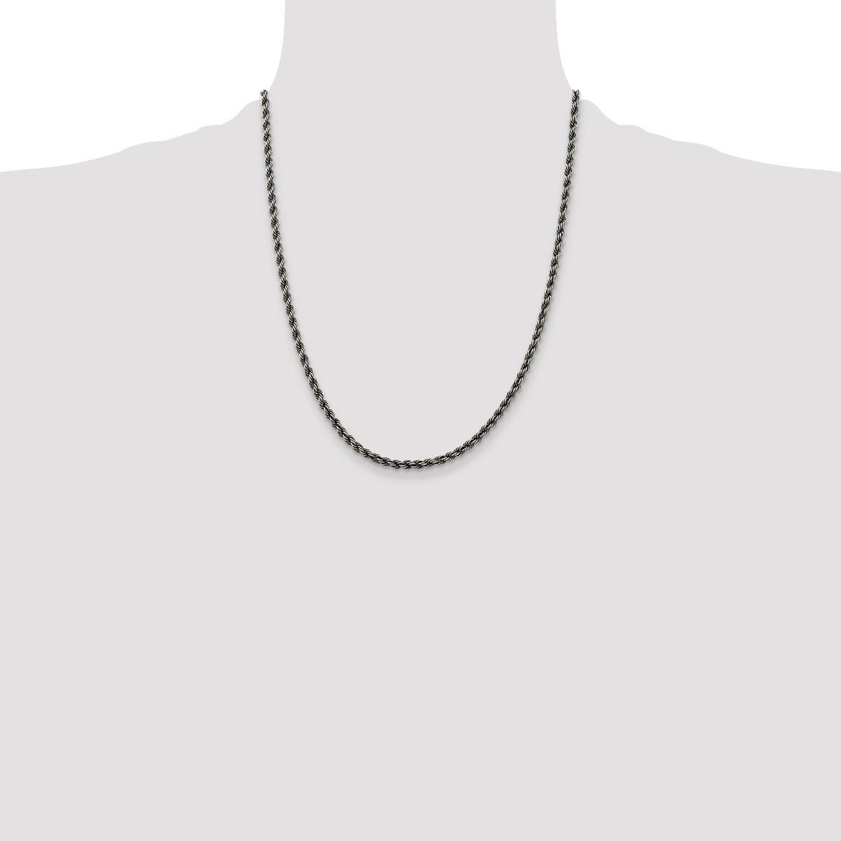 Sterling Silver Ruthenium-plated 3.4mm Rope Chain