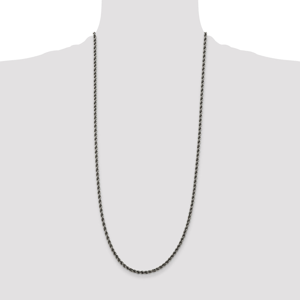 Sterling Silver Ruthenium-plated 3.4mm Rope Chain