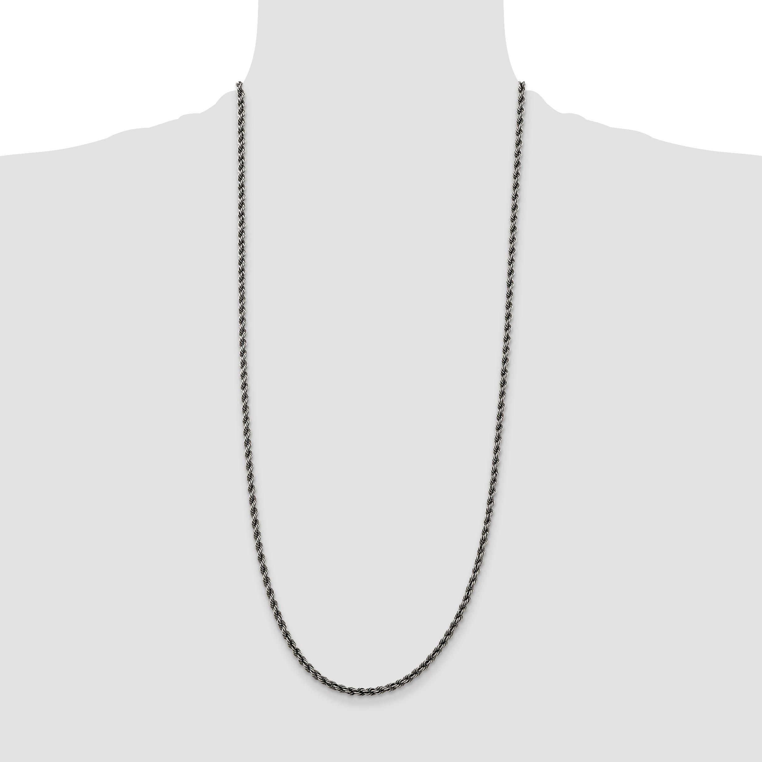 Sterling Silver Ruthenium-plated 3.4mm Rope Chain