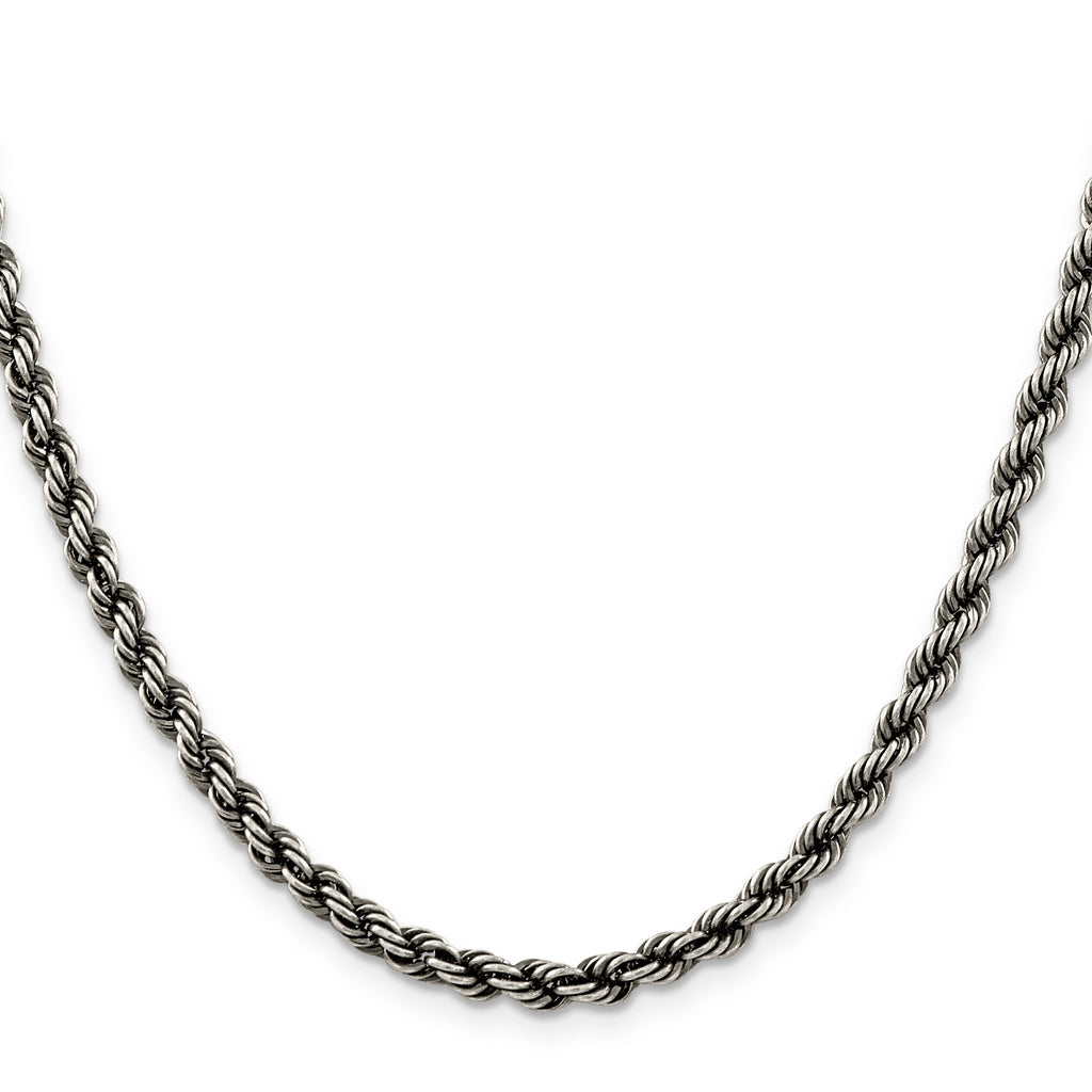 Sterling Silver Ruthenium-plated 4.5mm Rope Chain