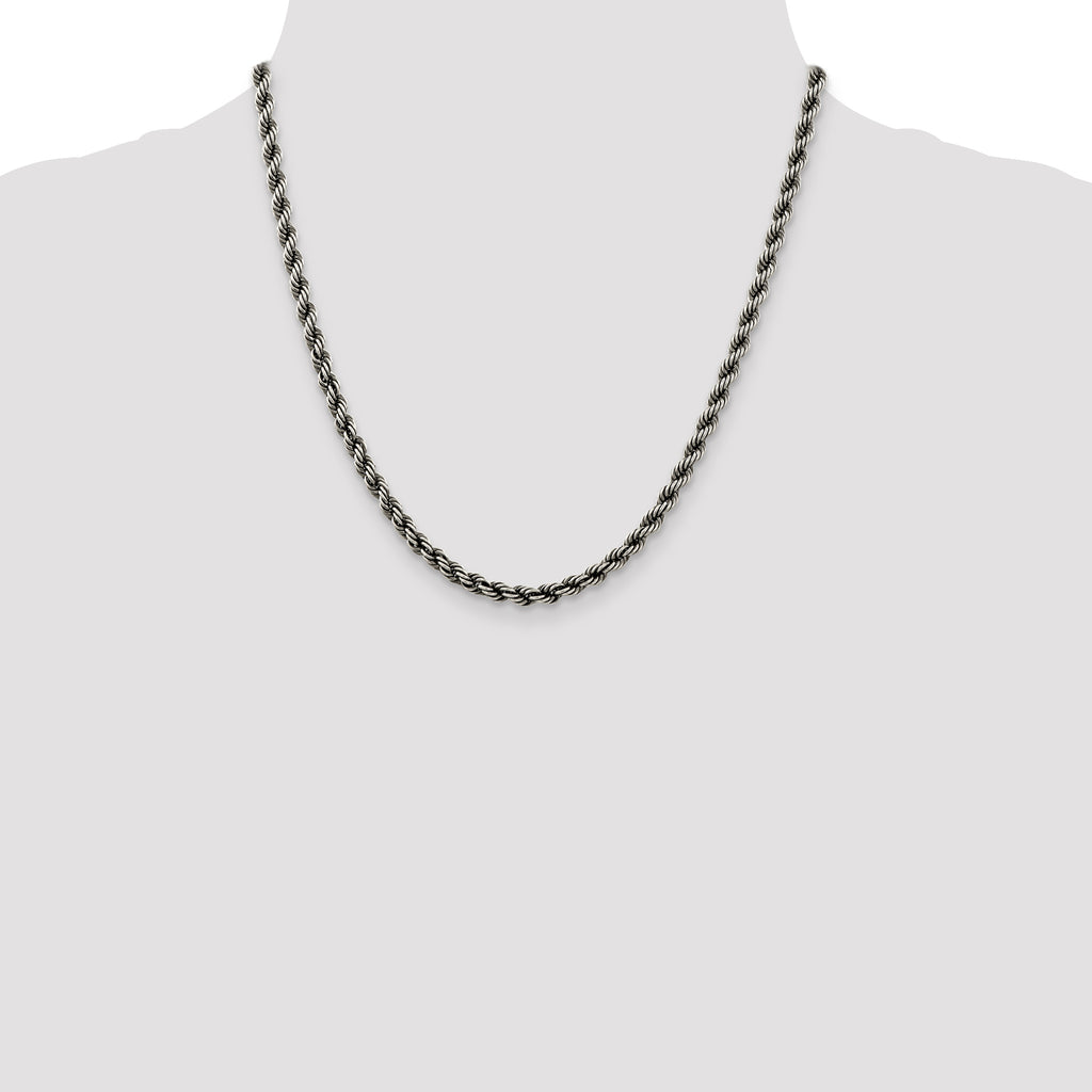 Sterling Silver Ruthenium-Plated Rope Chain Necklace 4.5mm