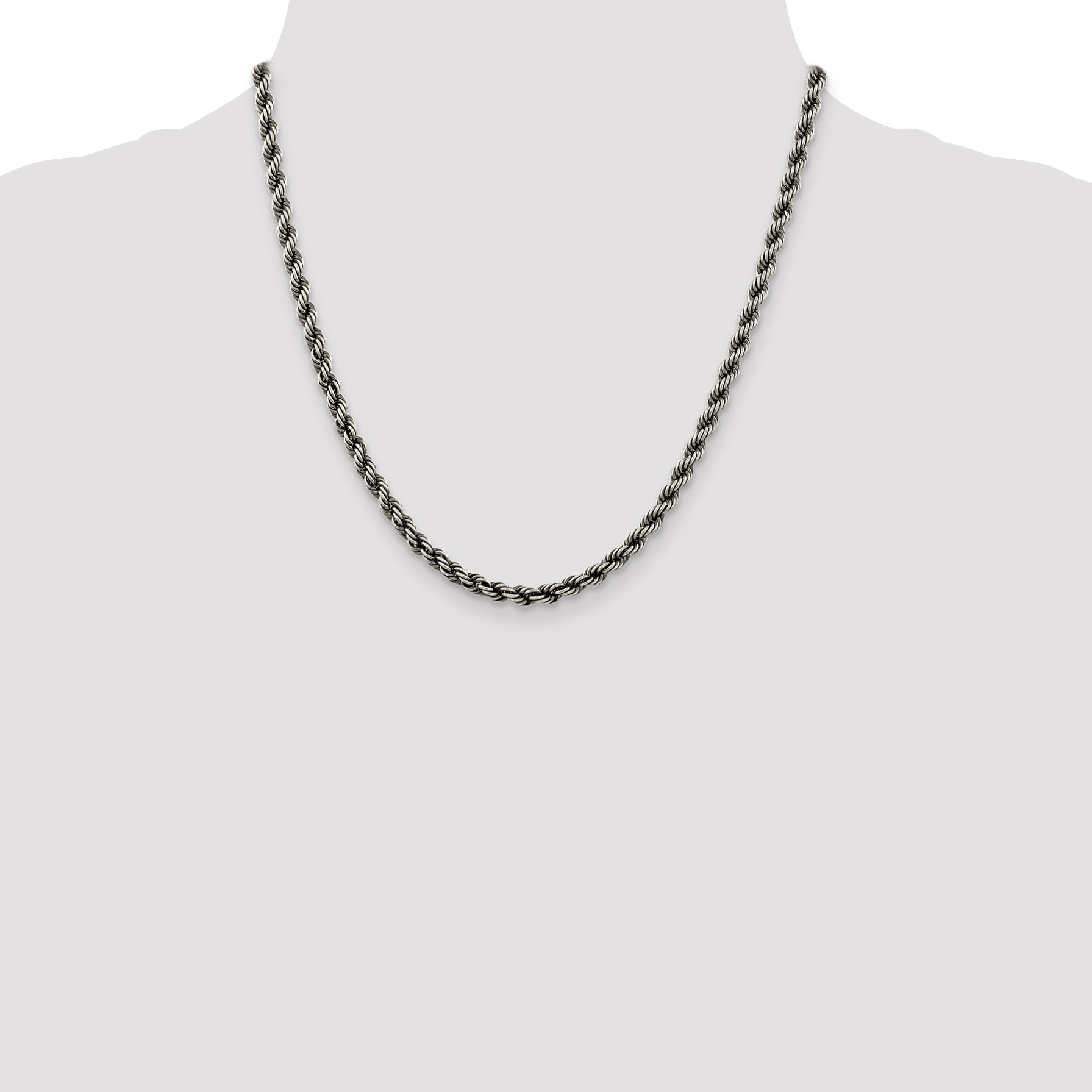 Sterling Silver Ruthenium-Plated Rope Chain Necklace 4.5mm