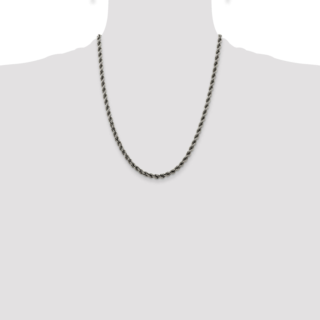 Sterling Silver Ruthenium-plated 4.5mm Rope Chain