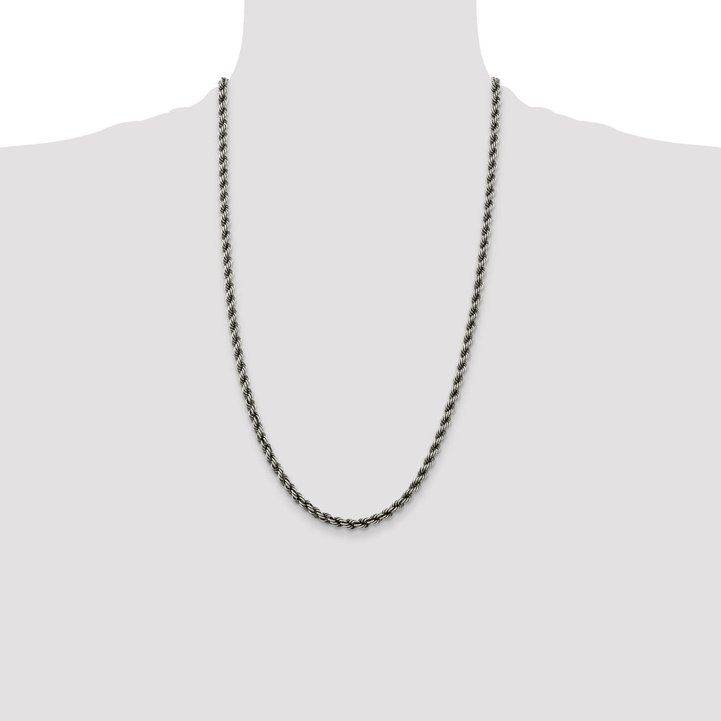 Sterling Silver Ruthenium-plated 4.5mm Rope Chain