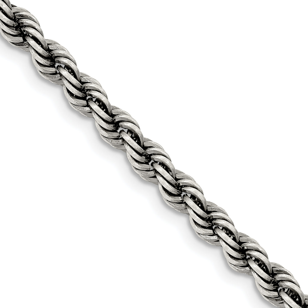 Sterling Silver Ruthenium-Plated Rope Chain Necklace 4.5mm