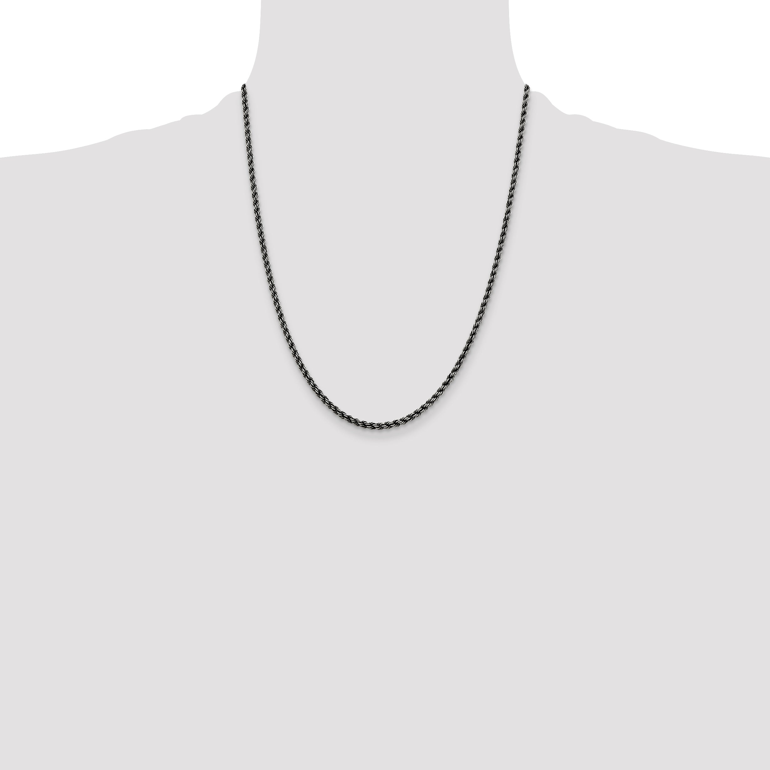 Sterling Silver Ruthenium-plated 2.9mm Rope Chain