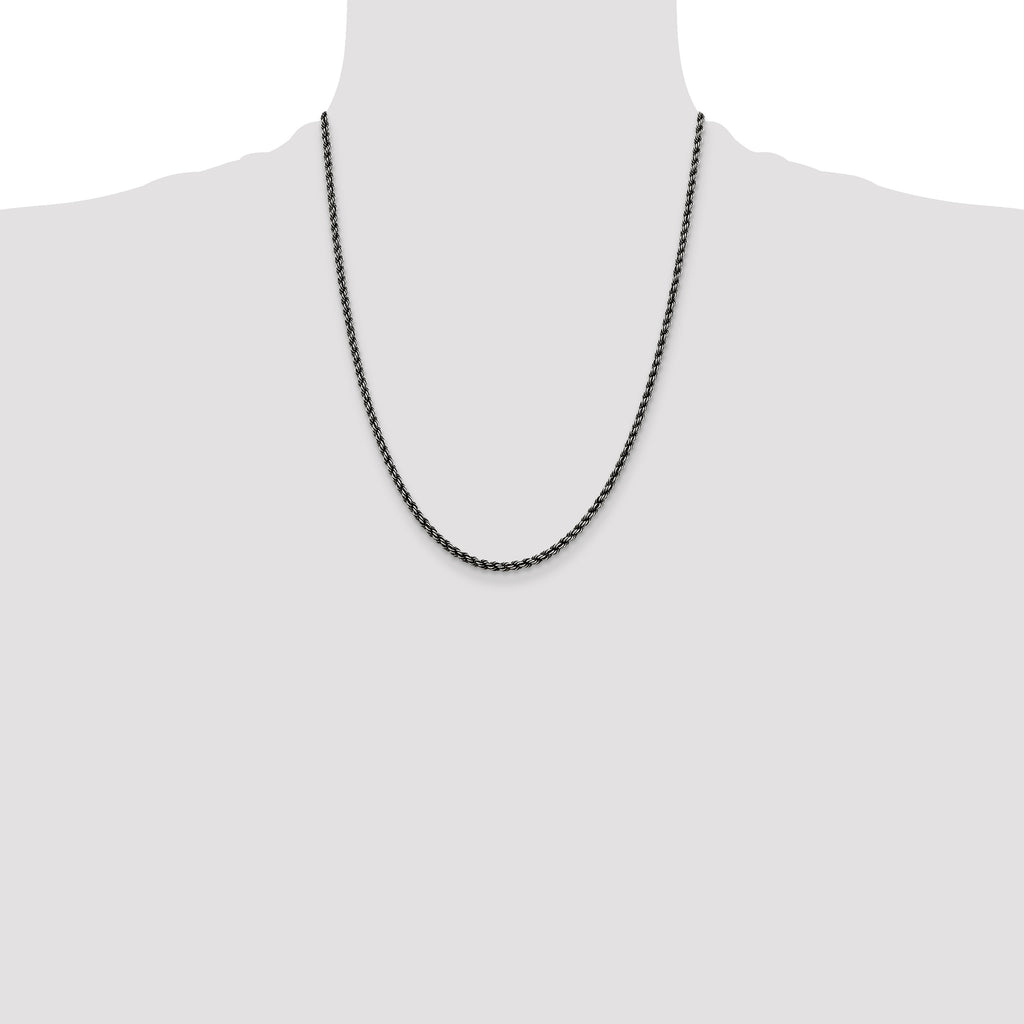 Sterling Silver Ruthenium-plated 2.9mm Rope Chain
