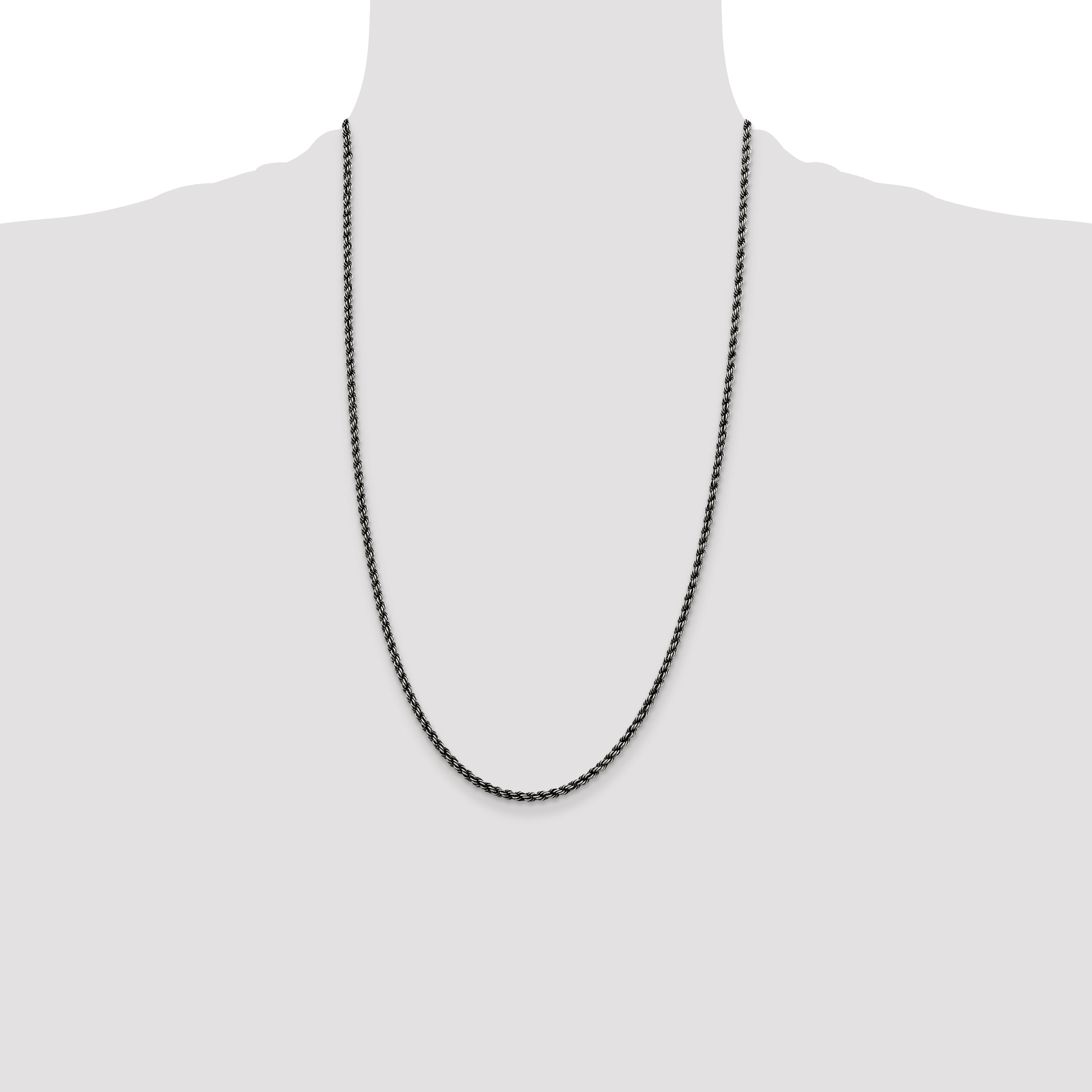 Sterling Silver Ruthenium-plated 2.9mm Rope Chain