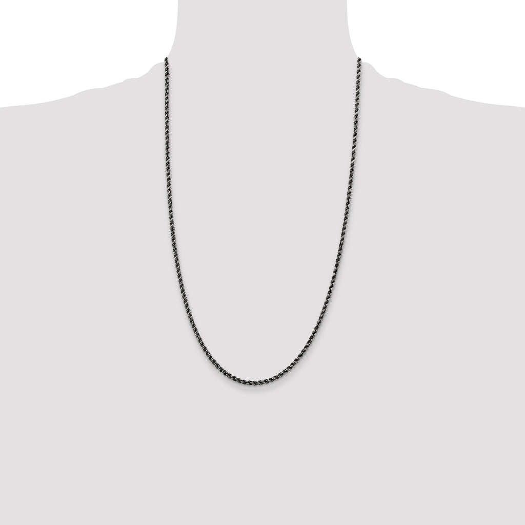 Sterling Silver Ruthenium-plated 2.9mm Rope Chain