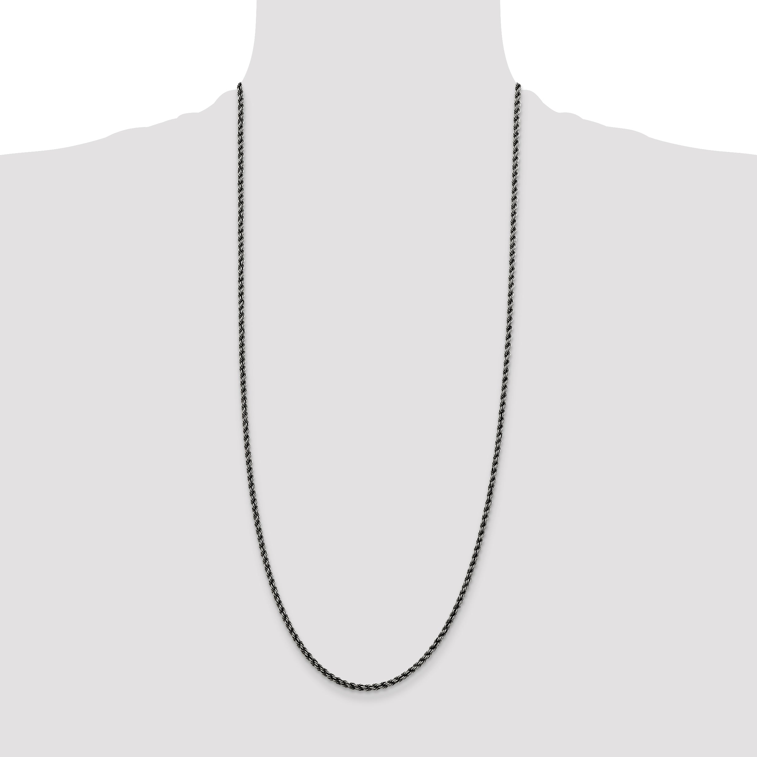 Sterling Silver Ruthenium-plated 2.9mm Rope Chain