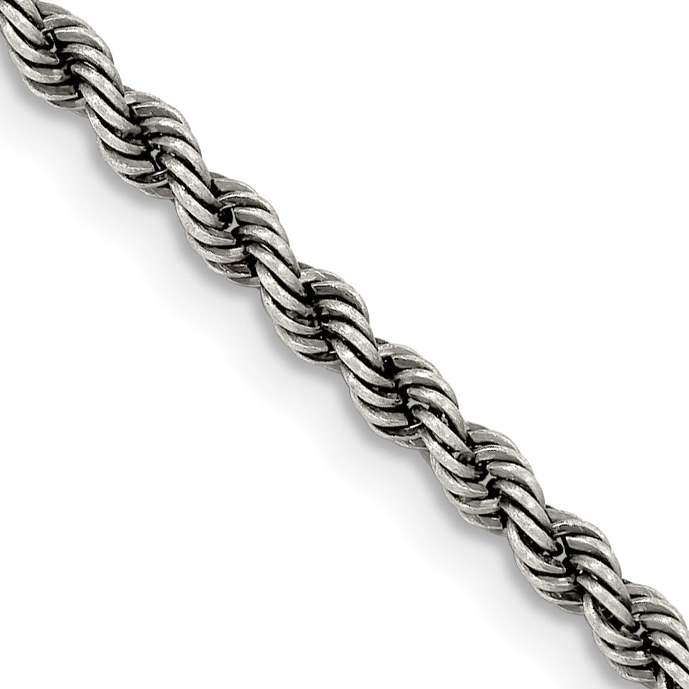 Sterling Silver Ruthenium-plated 2.9mm Rope Chain Main image