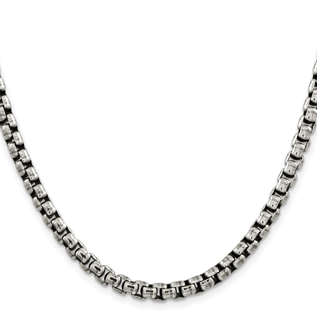 Sterling Silver Antiqued 5.2mm Round Box Chain