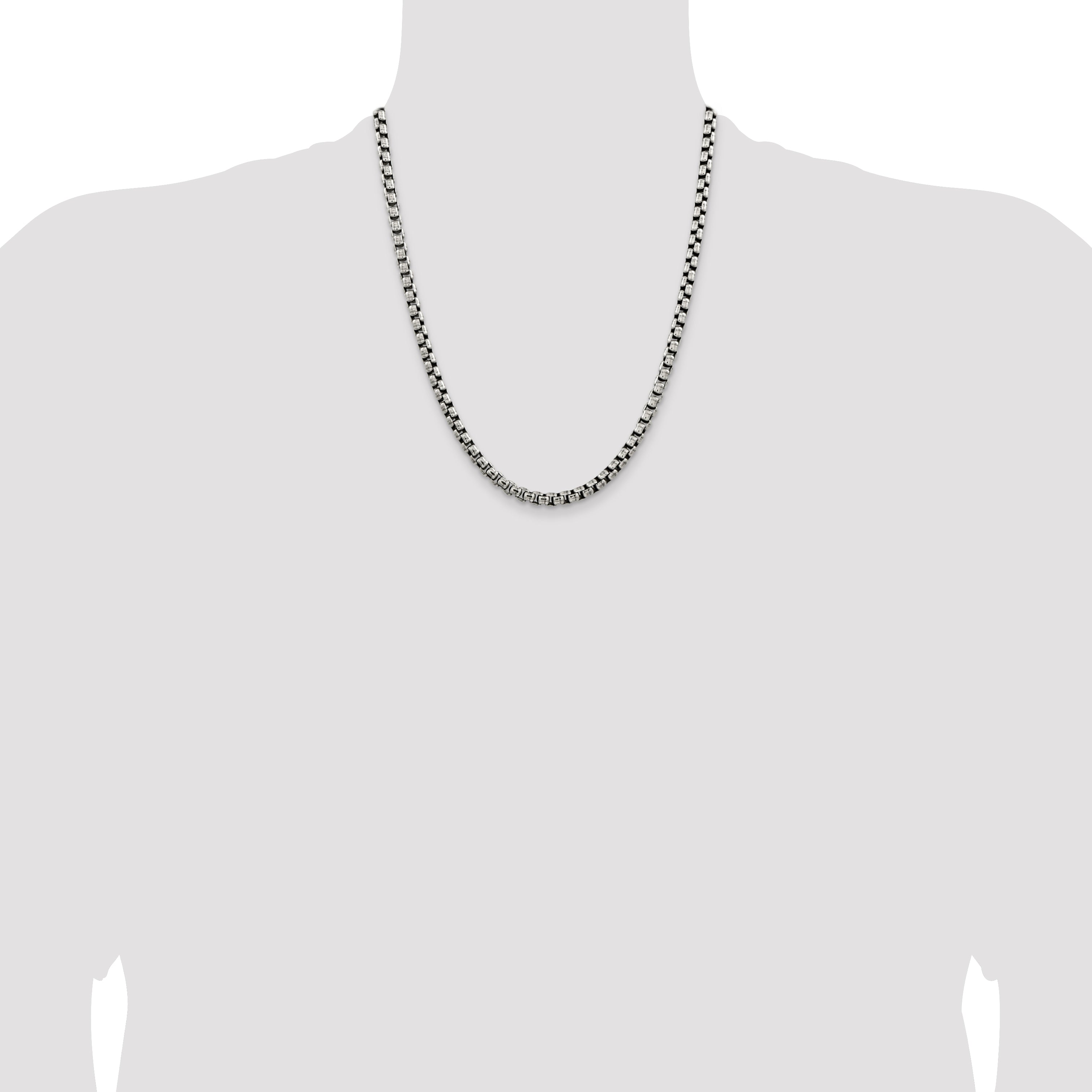 Sterling Silver Antiqued 5.2mm Round Box Chain
