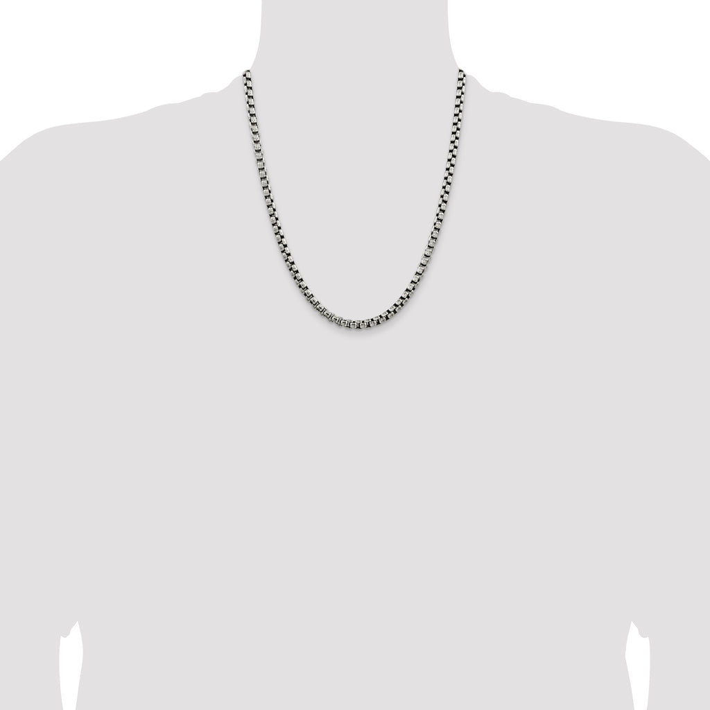 Sterling Silver Antiqued 5.2mm Round Box Chain