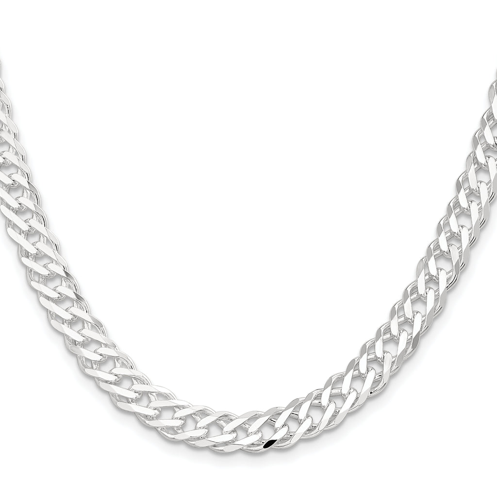 Sterling Silver 7.75mm 6 Side D/C Flat Double Curb Chain
