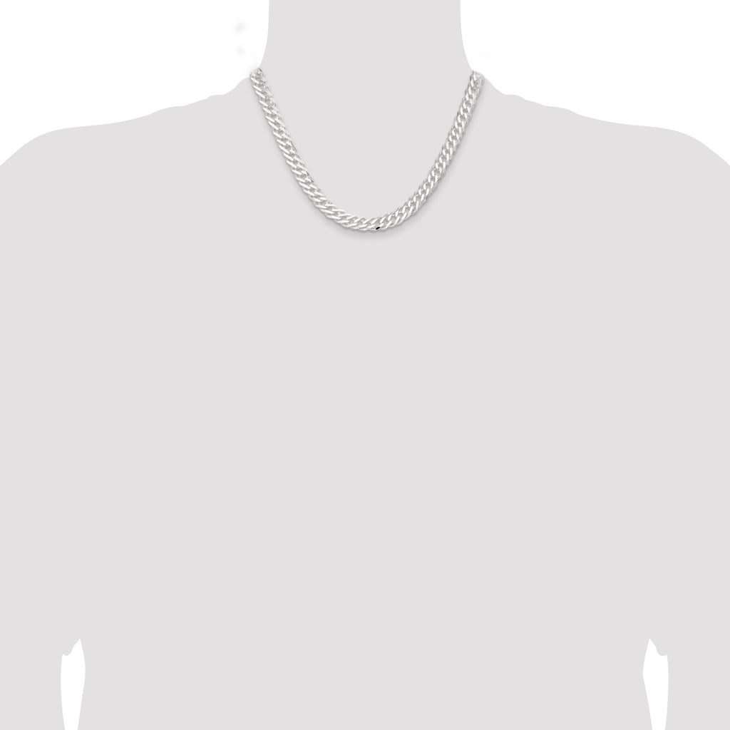 Sterling Silver 7.75mm 6 Side D/C Flat Double Curb Chain