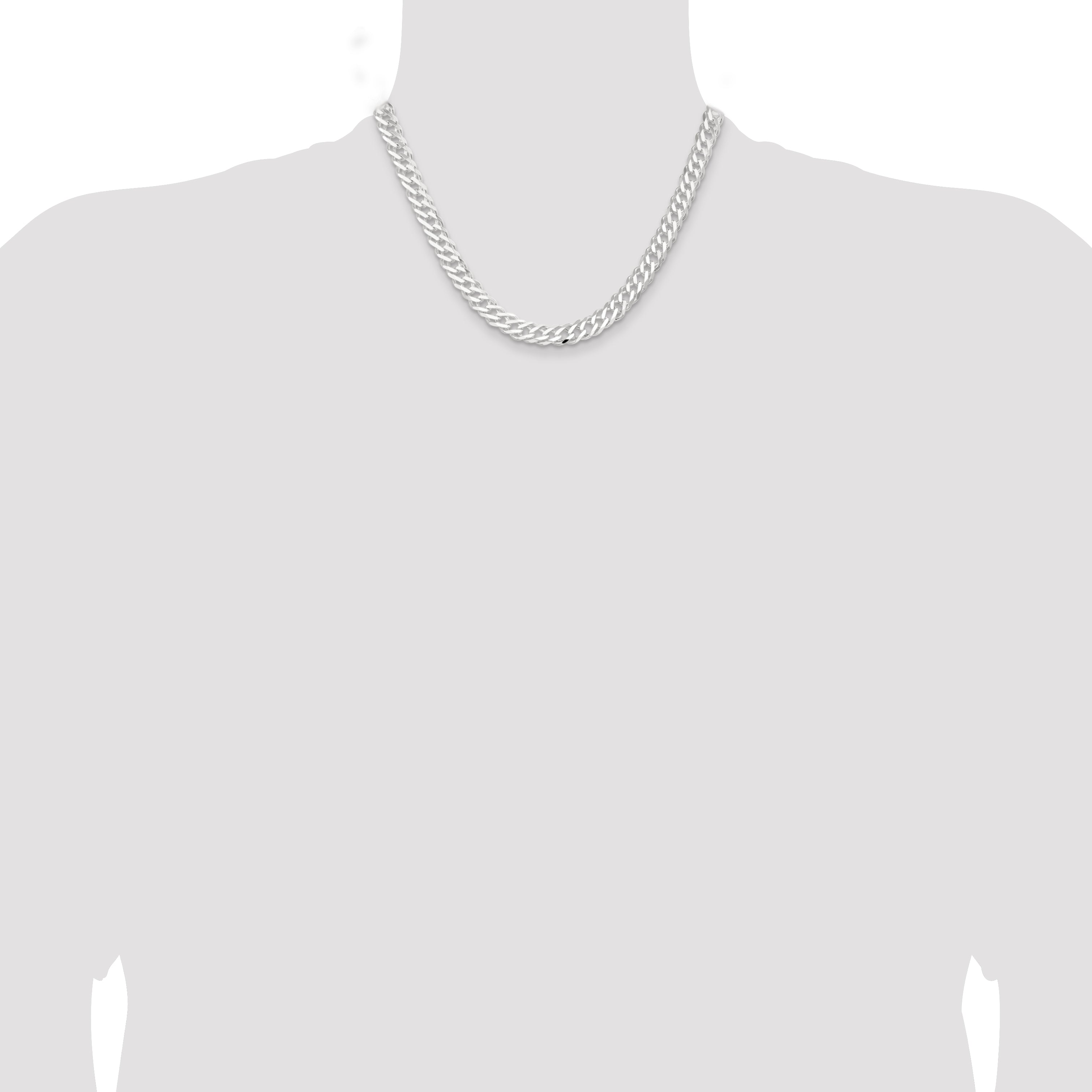 Sterling Silver 7.75mm 6 Side D/C Flat Double Curb Chain