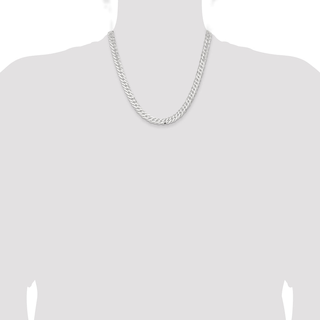 Sterling Silver 7.75mm 6 Side D/C Flat Double Curb Chain
