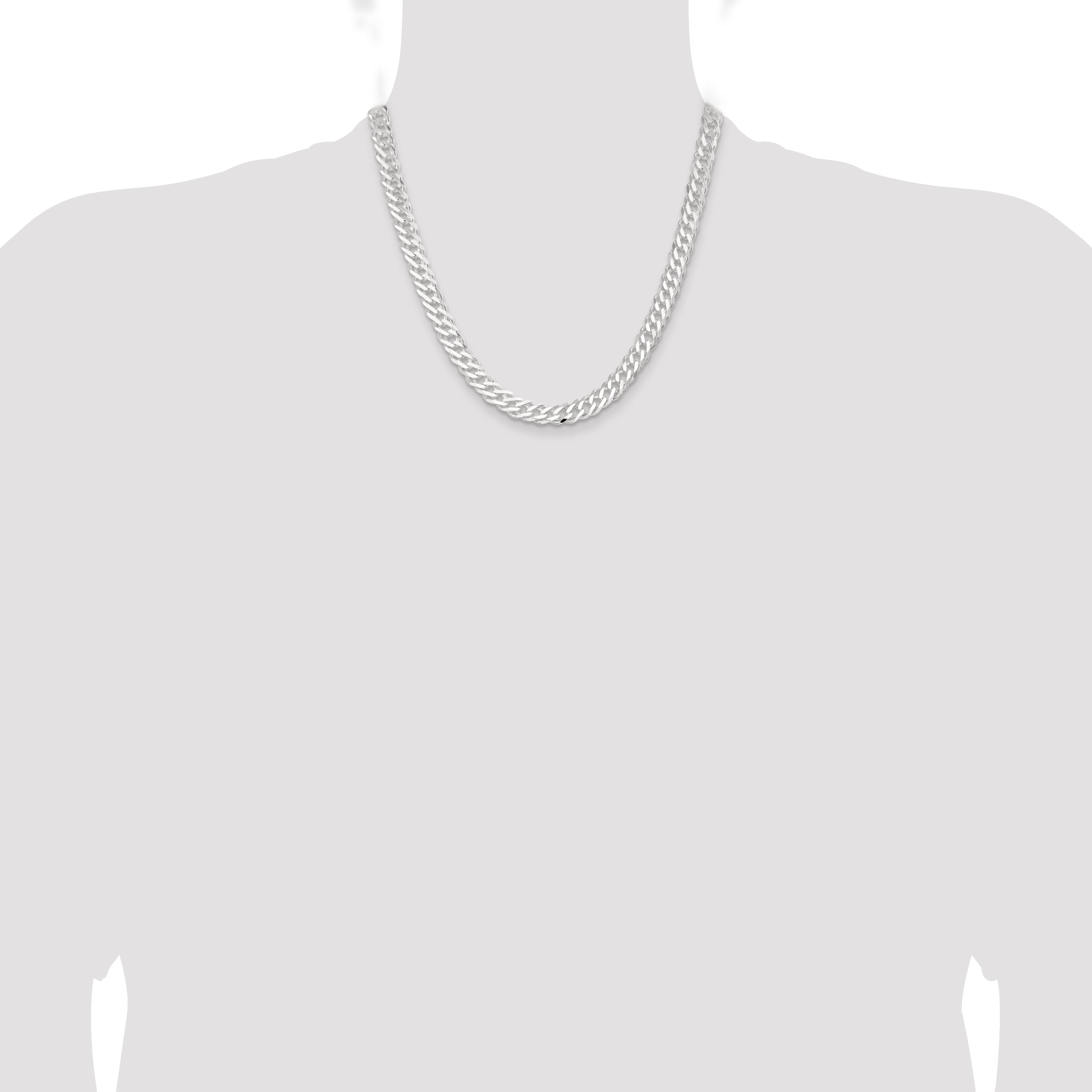 Sterling Silver 7.75mm 6 Side D/C Flat Double Curb Chain